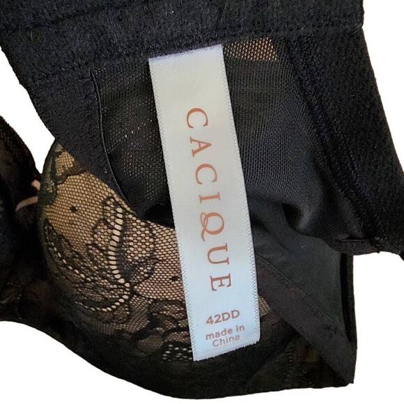 Cacique Women Intimates, Full Coverage Black & Taupe Padded Lace Bra, 42DD/42E - Picture 2 of 9